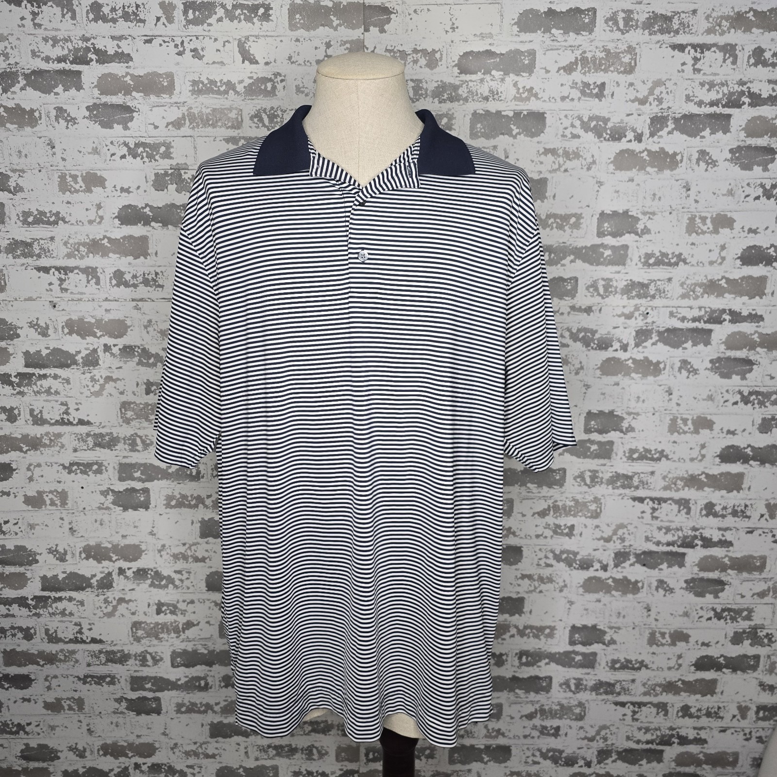 Footjoy Xl Mens Navy Blue Striped Golf Polo Shirt ( No Golf Course Logo) Mint!